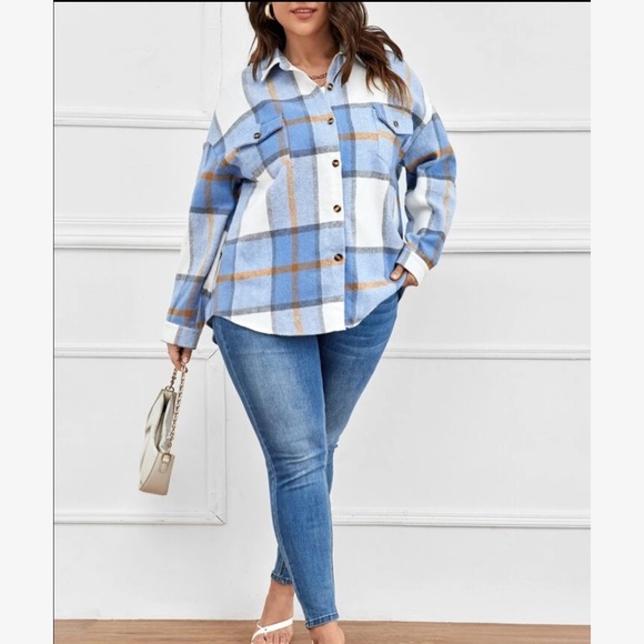 Plaid Print Pocket Front Drop Shoulder Shirt - Picture 4 of 5